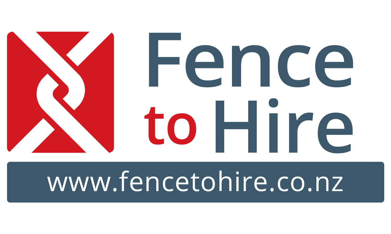 A logo for fence to hire is shown on a white background