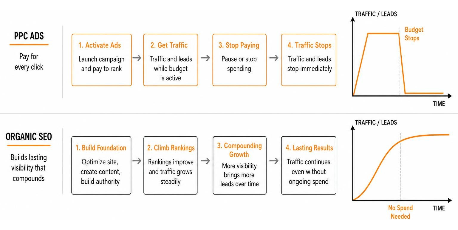 PPC vs Organic SEO compounding growth comparison