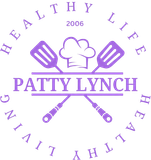 Purple “Patty Lynch Healthy Life” logo with chef hat and crossed spatulas, “2006” above.