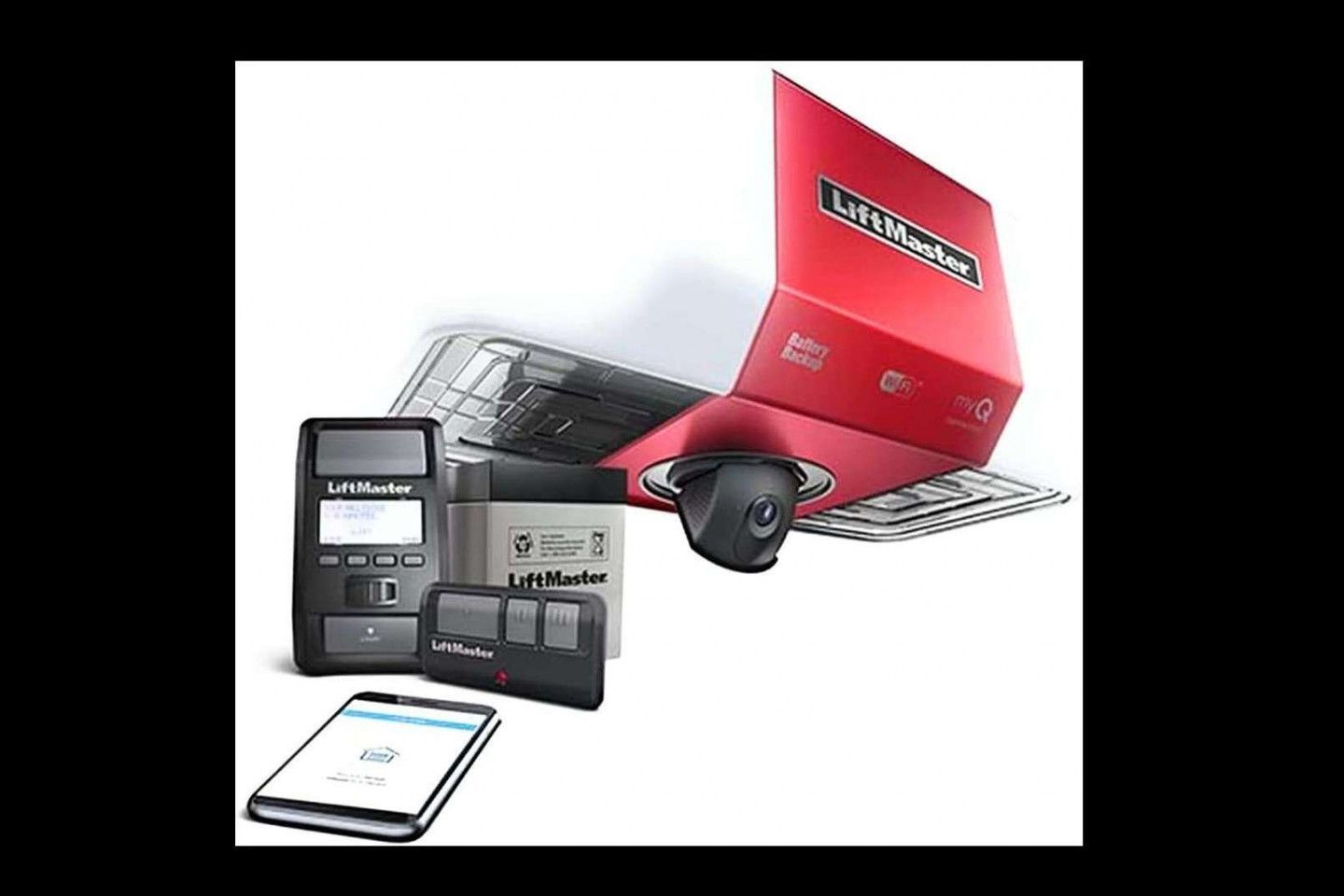 Set of computers and devices with a red laptop, suggesting tech products or connectivity