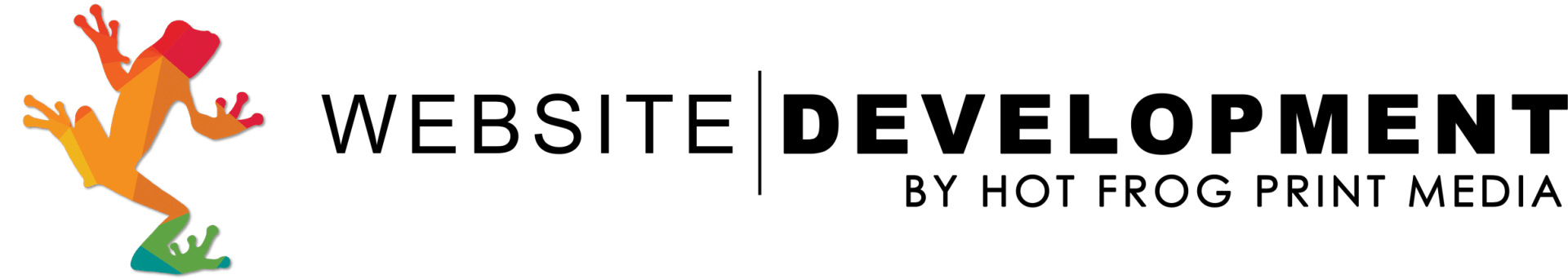 Website development logo with multicolored figure and black text on white background