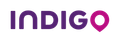 Logotipo da Indigo com texto roxo e um ícone de alfinete de localização rosa.