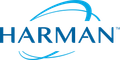 Logotipo da HARMAN em azul, com linhas curvas acima e abaixo da palavra.