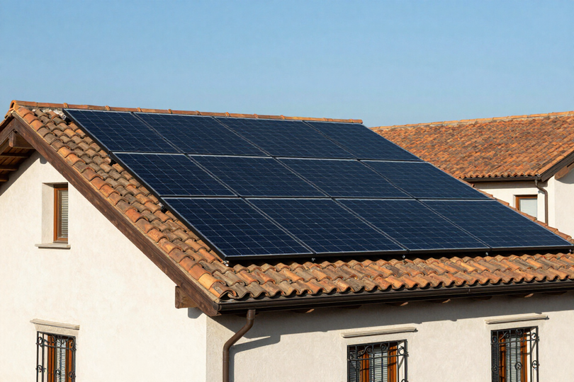 Impianto fotovoltaico completato su tetto moderno