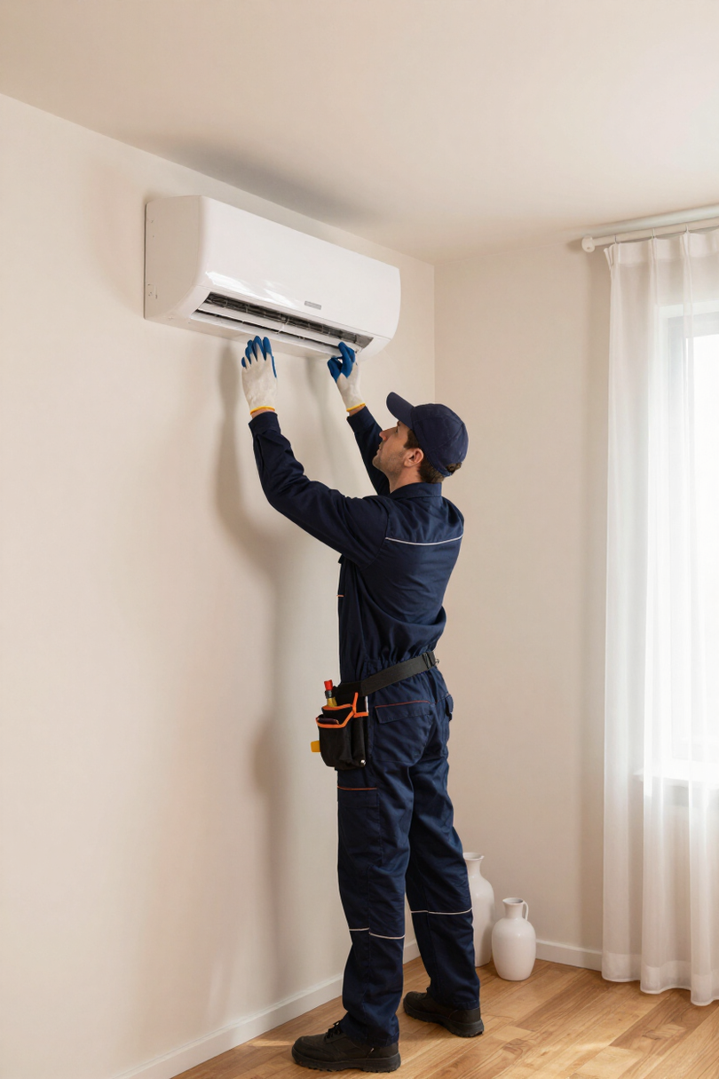 Tecnico Caravati Impianti durante installazione climatizzatore