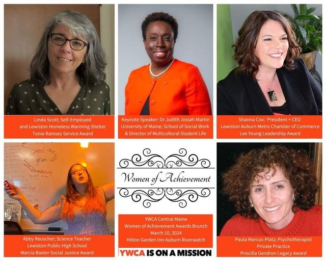 promotional flyer for YWCA central maine showing five women with Keynote speaker Dr. Judith josiah-martin in the center 
