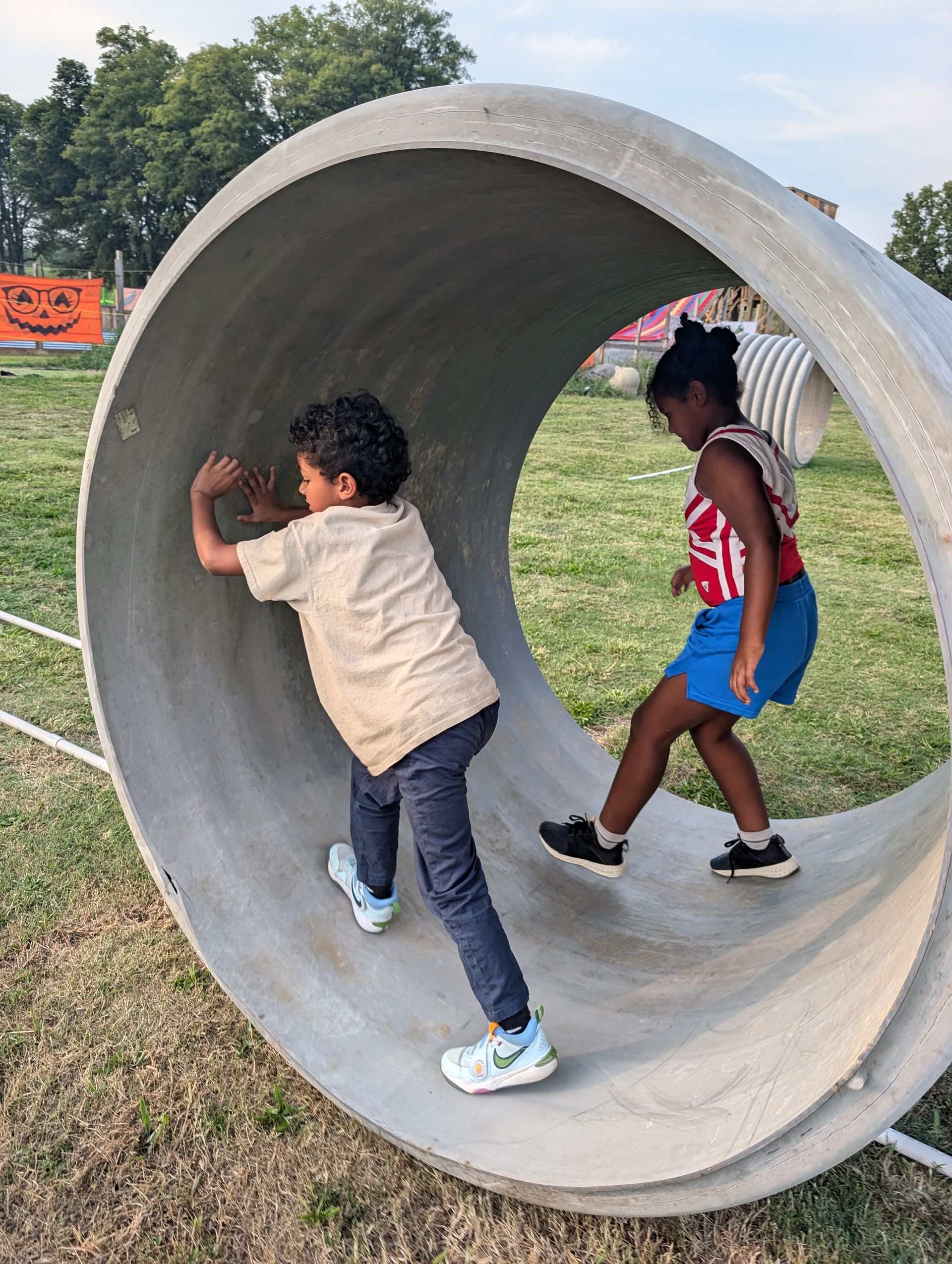 A group of children are playing in a playground.