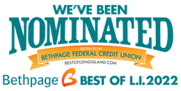 Bethpage Federal Credit Union “We’ve Been Nominated” Best of L.I. 2022 badge on white background