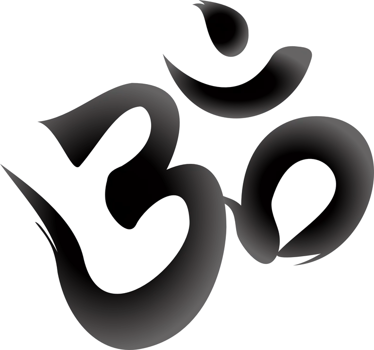Black Om symbol in a stylized calligraphic design on a white background