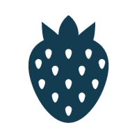 Icono de fresa azul oscuro con semillas blancas