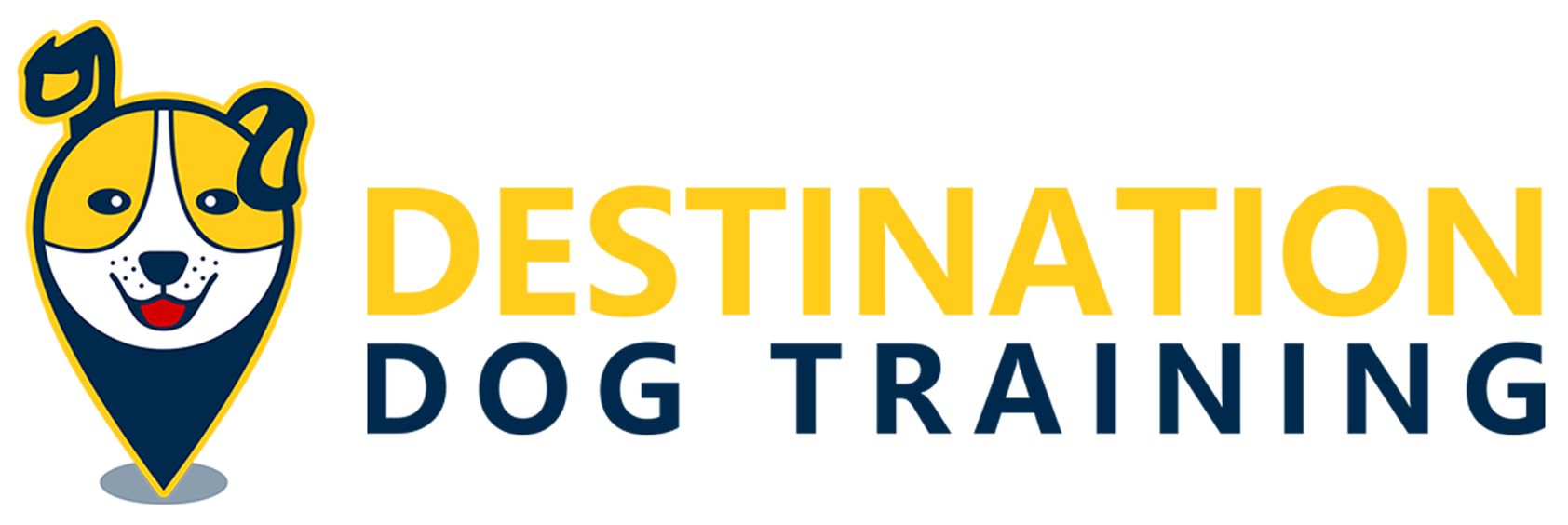 Destination Dog Training The logo for destination dog training has a picture of a dog on it.