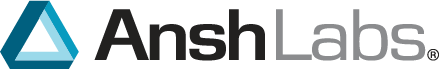AnshLabs logo: blue triangular icon and black wordmark on white background