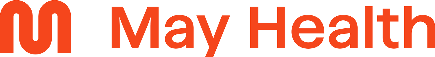 May Health logo with orange stylized “M” icon and black text on white background