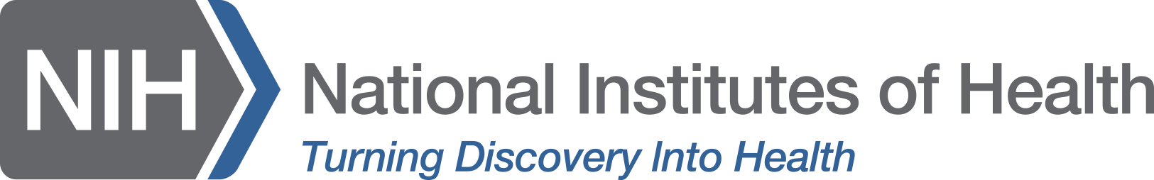 NIH logo with blue and gray text and the tagline “Turning Discovery into Health.”