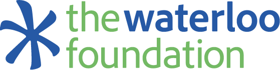The Waterloo Foundation logo with blue and green text and a blue abstract figure on a white background