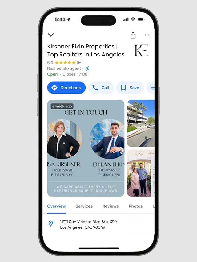 Lisa Kirshner Properties Google My Business Page - Mobile View