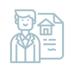 A man in a suit and tie is standing next to a piece of paper - Vector Image Icon