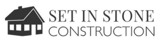 Set In Stone Construction logo with a black house icon and gray text on white background