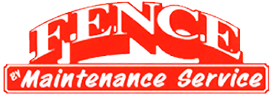 Red logo reading “FENCE Maintenance Service” with a stylized fence graphic