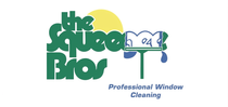 Logo for The Space Bros Professional Window Cleaning in green and blue with a stylized window squeegee icon