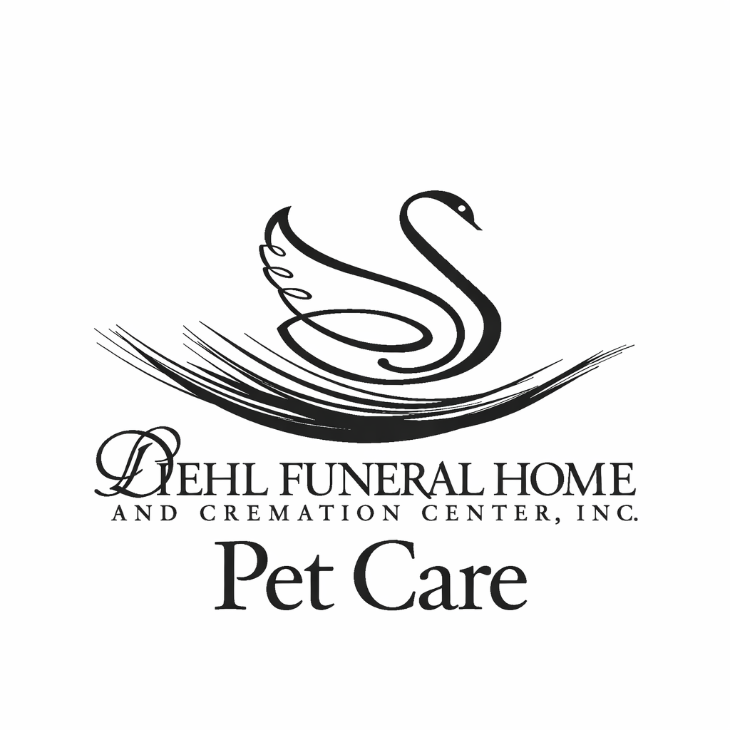 Diehl Funeral Home and Cremation Center, Inc. Pet Care logo with swan over flowing lines