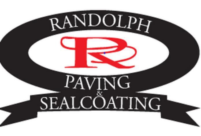 Randolph Paving Sealcoating logo with red “R” on black oval ribbon banner