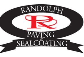 Randolph Paving Sealcoating logo with red &ldquo;R&rdquo; on black oval ribbon banner
