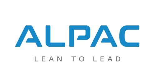 Logo blu "ALPAC" con lo slogan "LEAN TO LEAD".