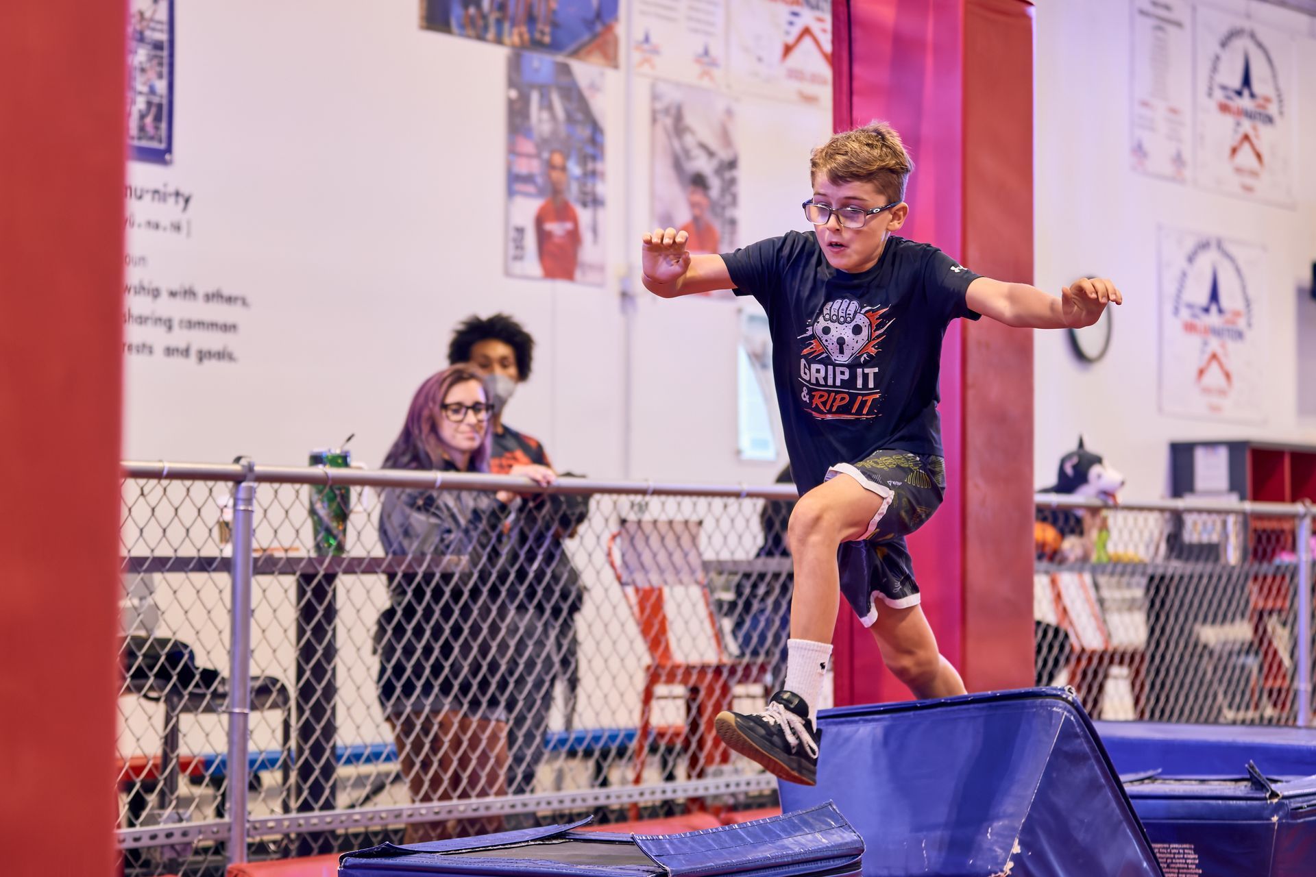 Kids enjoying indoor ninja warrior obstacles at Carolina Ninja Academy in Huntersville NC