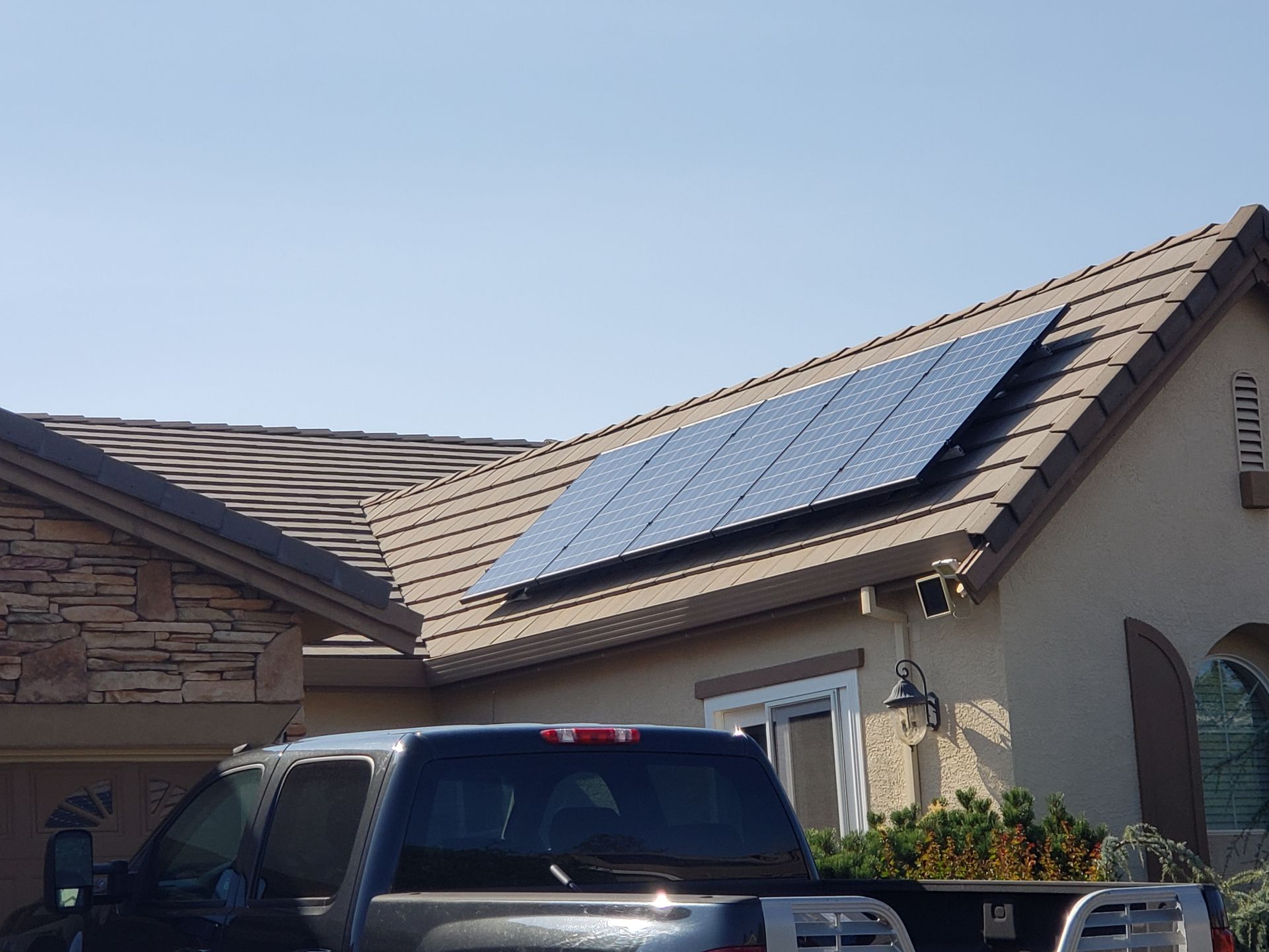 Solar panels in a rectangle shape on a roof