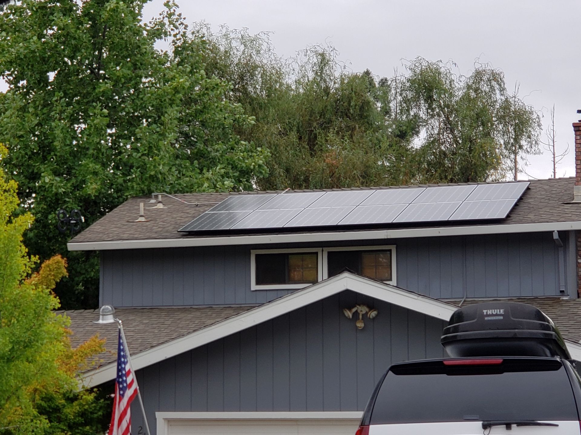 Two story home with solar panels