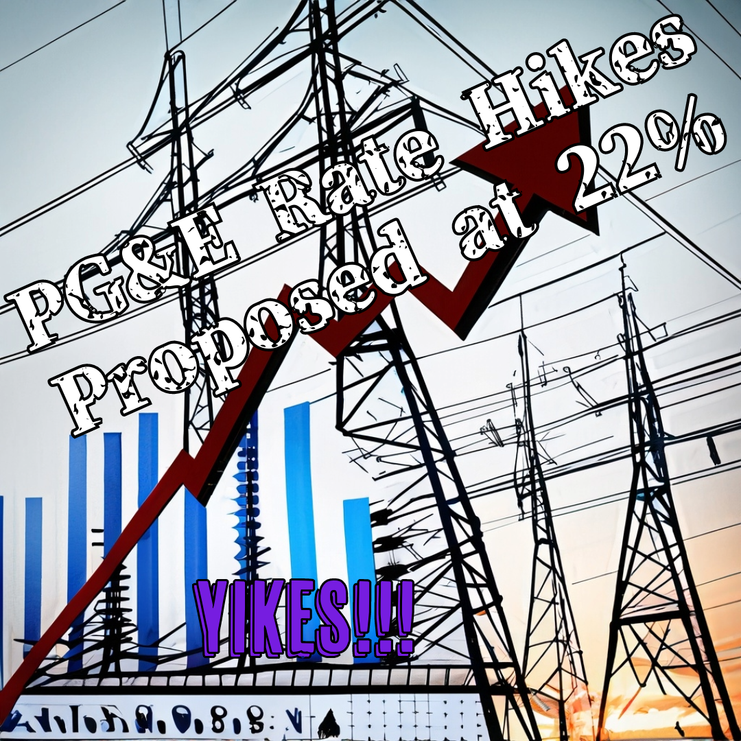 Graph with arrow climbing and electric utility lines in the background