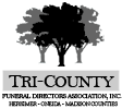 Tri-County Funeral Directors Association logo with three tree silhouettes and text on a white background