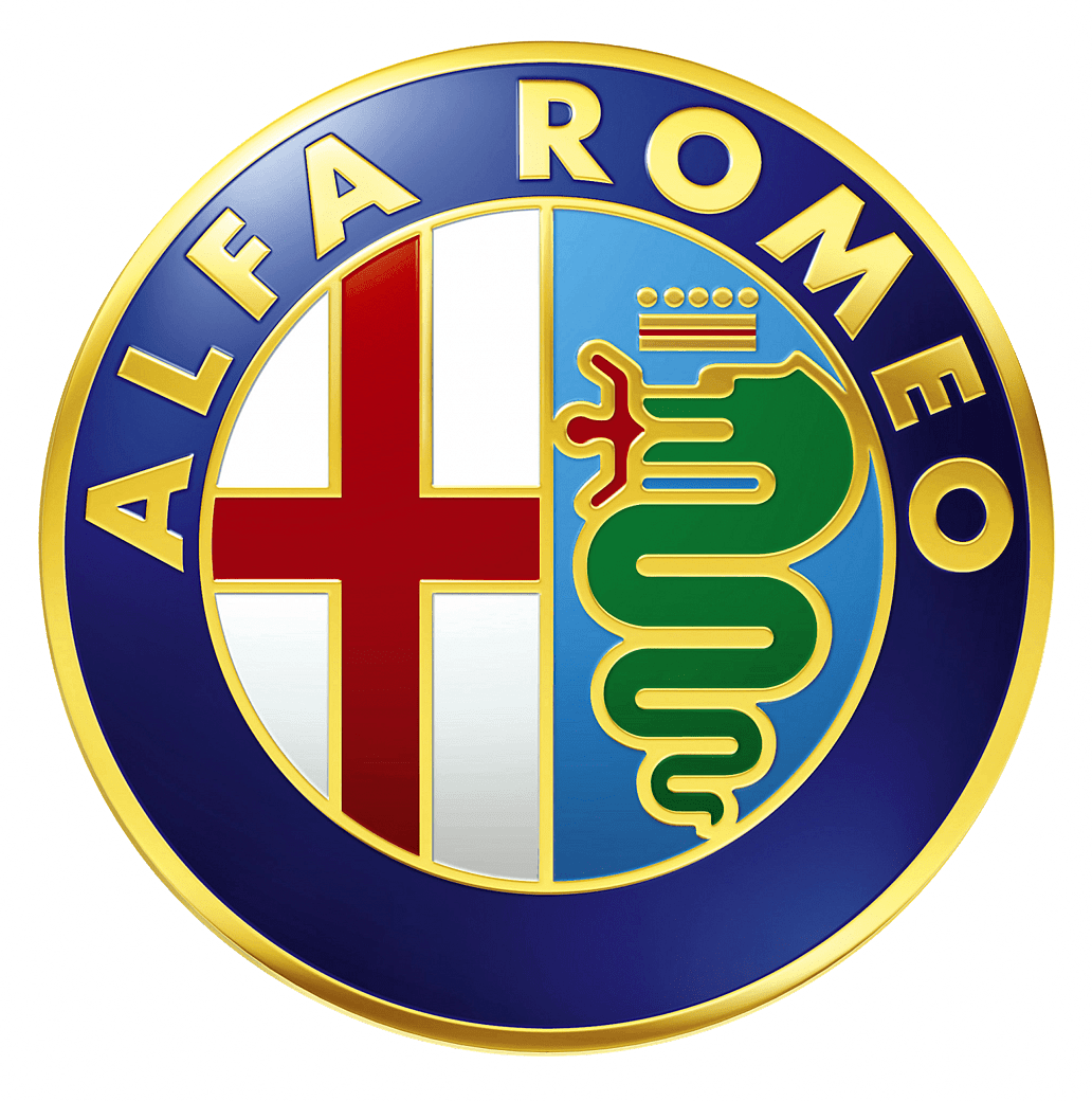 The alfa romeo logo has a cross and a snake on it