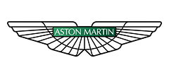 The aston martin logo is a green and black winged emblem.