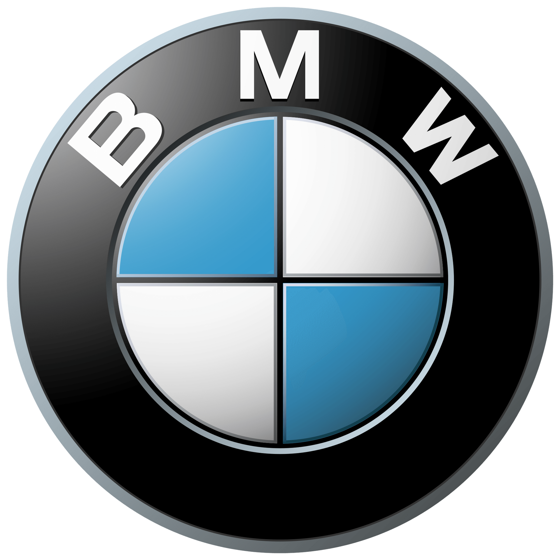 A blue white and black bmw logo on a white background