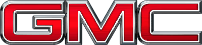 A red and silver gmc logo on a white background.