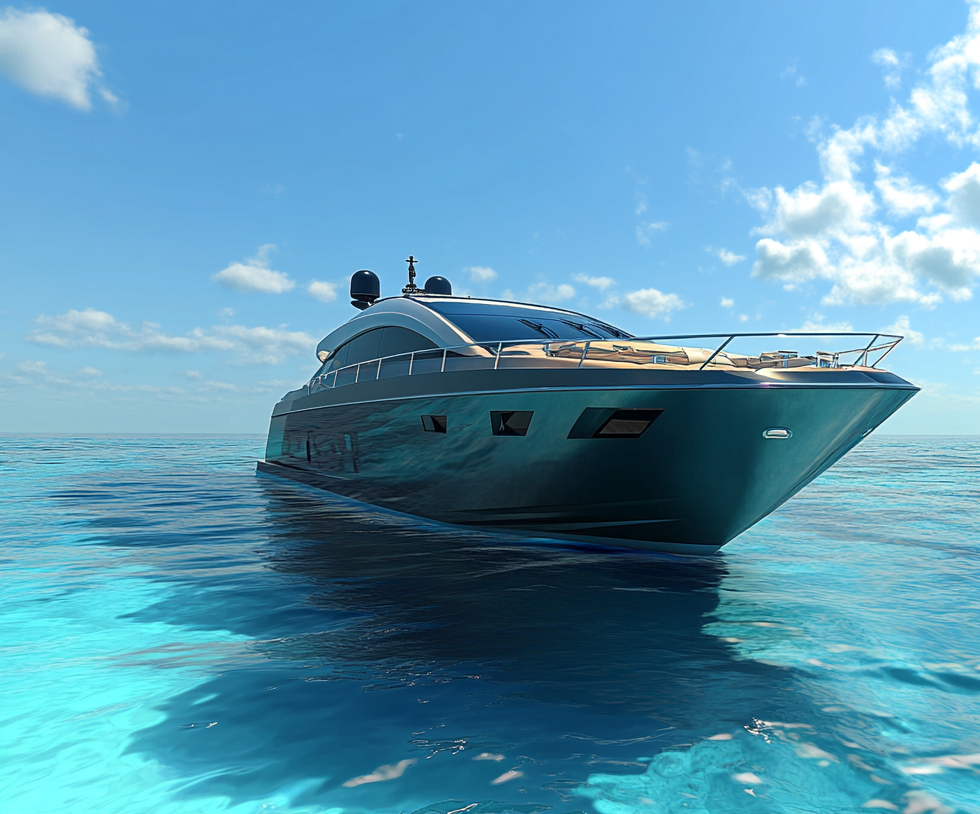 A large yacht is floating on top of a large body of water.