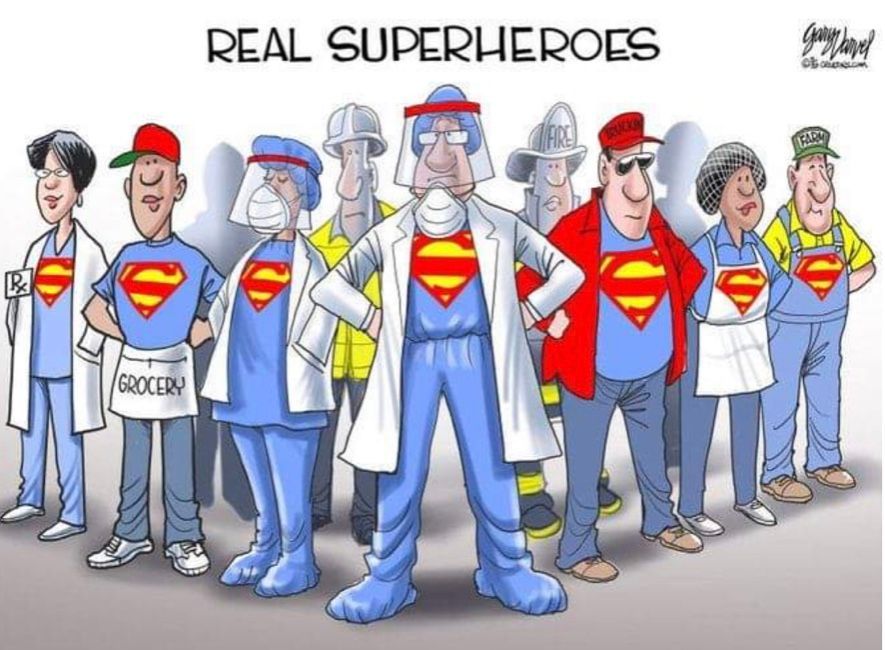 A cartoon of a group of people dressed as superheroes