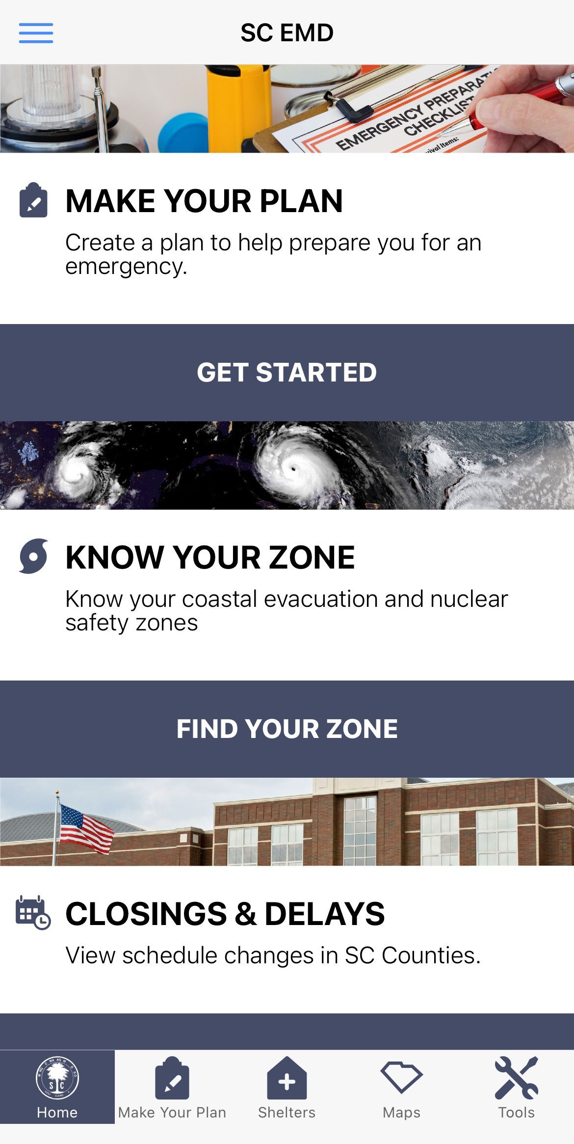 Mobile app screen showing options to