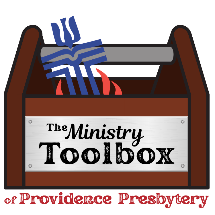 Logo of a toolbox holding a cross, labeled “The Ministry Toolbox” and “of Providence Presbytery”