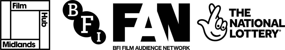 Logos of Film Hub Midlands, BFI, BFI Audience Network and National Lottery