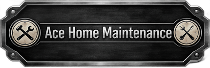 Black metal-style sign reading &ldquo;Ace Home Maintenance&rdquo; with crossed tools icons on both ends