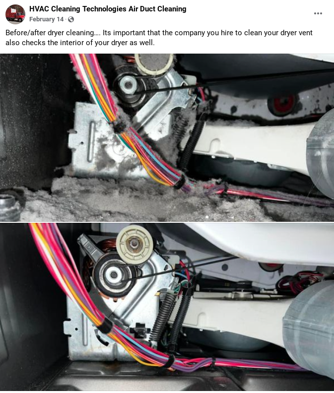 A picture of a washer and dryer before and after cleaning.