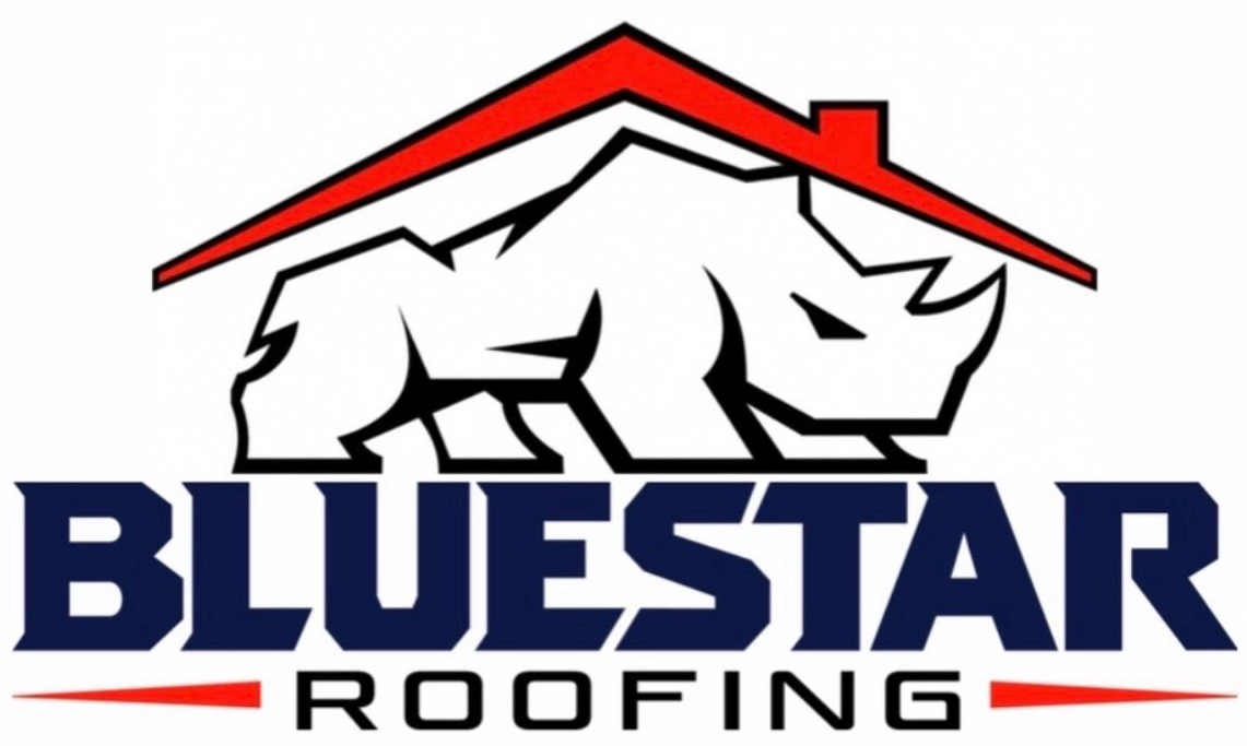 Bluestar Roofing logo with a red roof over a blue bear and navy text