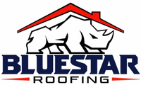 Bluestar Roofing logo with a red roof over a blue bear and navy text