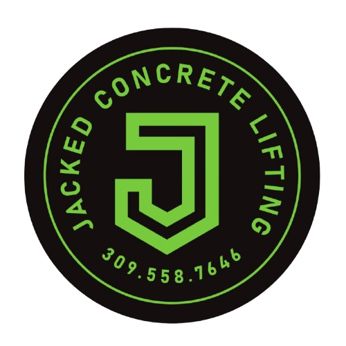 Black circular logo for Jacked Concrete Lifting with green text and a stylized green J.