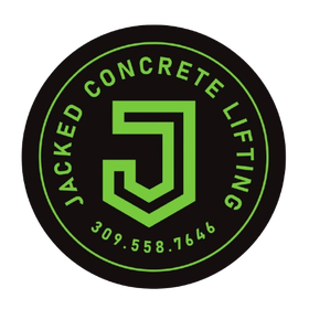 Black circular logo for Jacked Concrete Lifting with green text and a stylized green J.