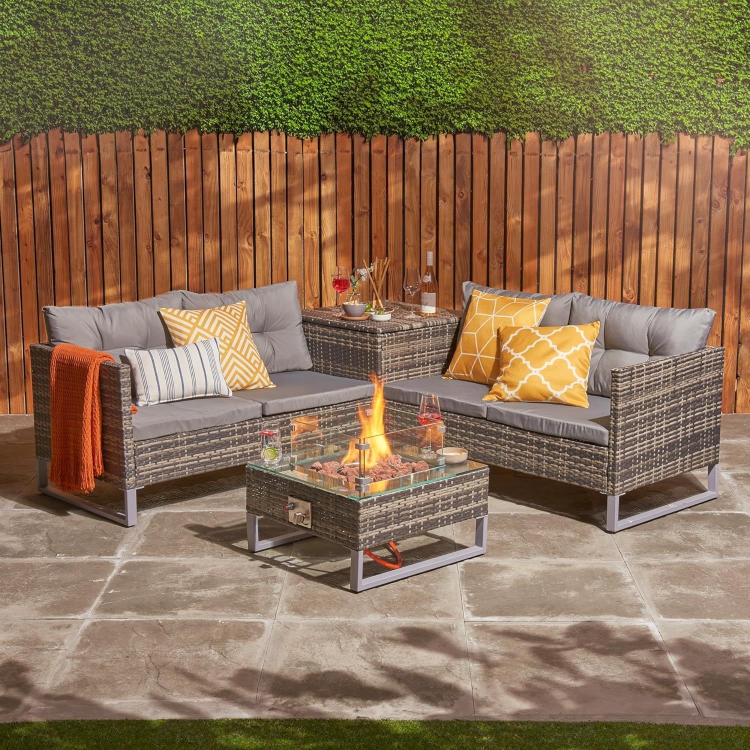 outdoor garden furniture set with fire pit