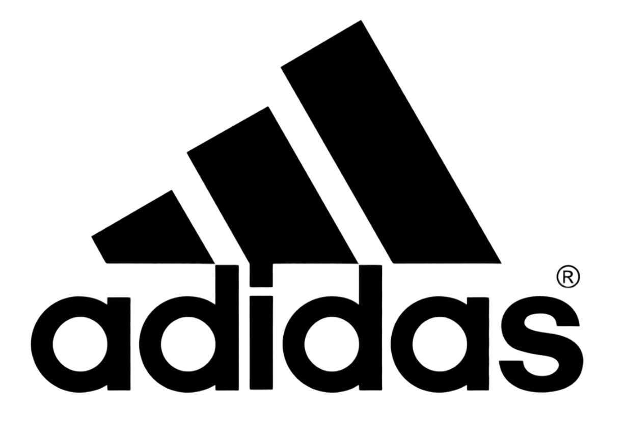 A black and white adidas logo on a white background.
